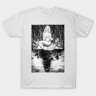 Mysterious Siren in dark forest with lake T-Shirt